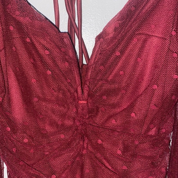 XS Robin Deep V Shimmer Dress in Red - Picture 4 of 7